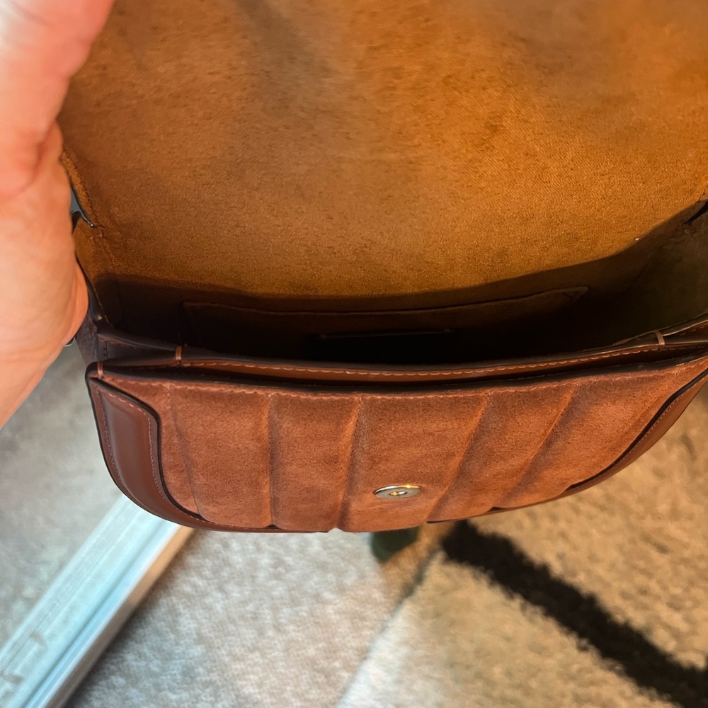 Coach Chestnut Brown Suede & Leather Crossbody with Gold Horse & Carriage Accent - Picture 11 of 12